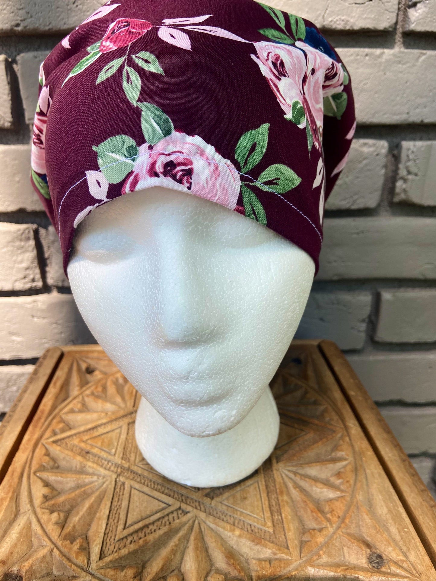 Maroon Floral Scrub Cap | Stitchy Witch Co. - StitchyWitch