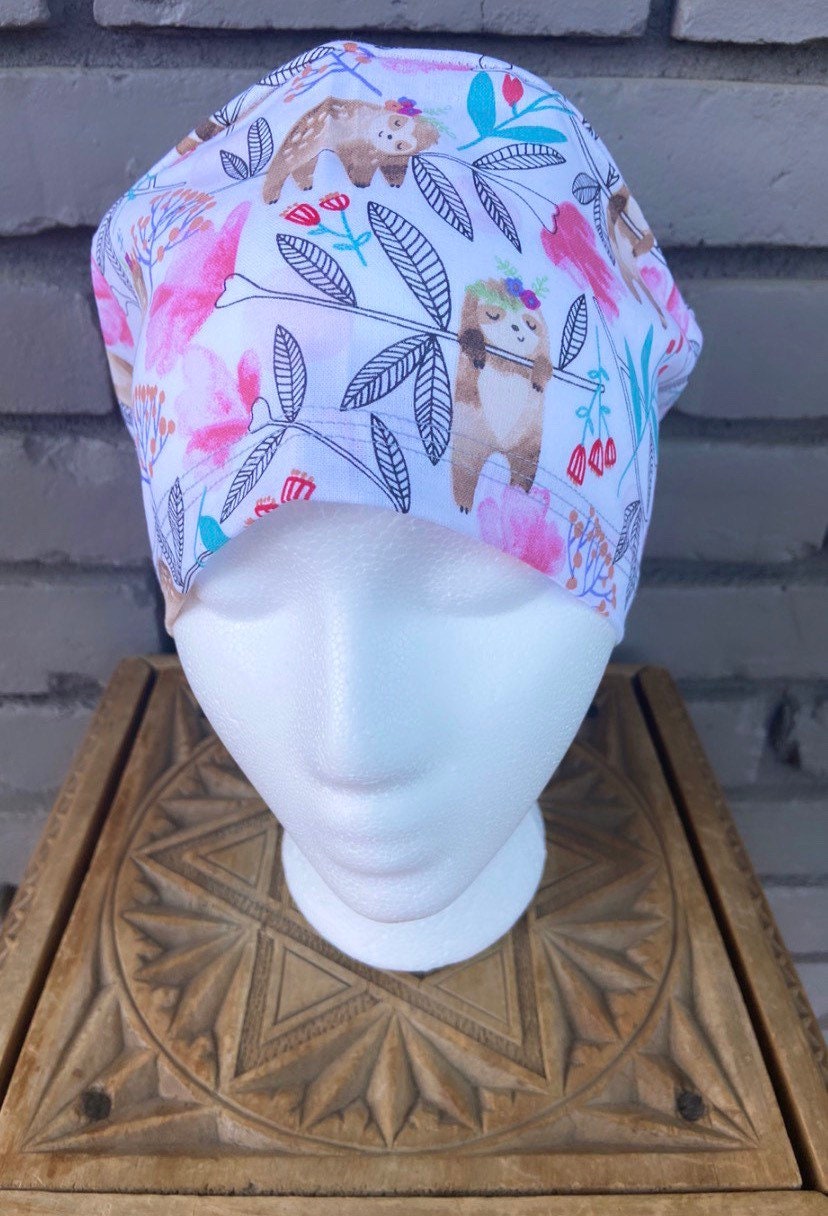 Floral Sloth Scrub Cap | Stitchy Witch Co. - StitchyWitch