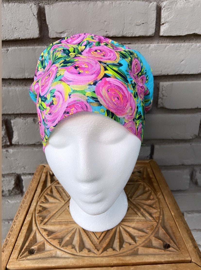Painted Floral on Teal Scrub Cap | Stitchy Witch Co. - StitchyWitch