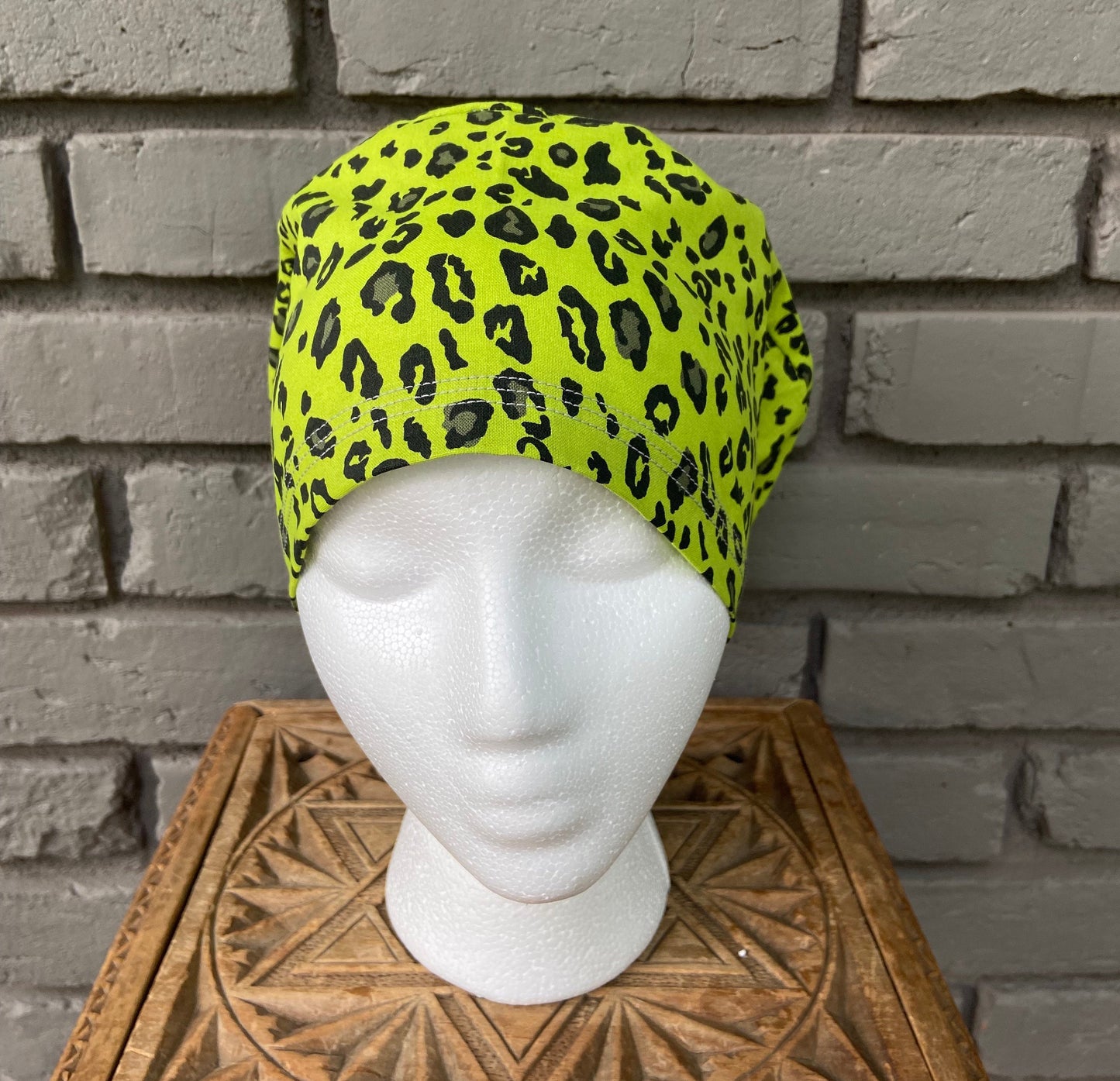 Bright Green Cheetah Print Scrub Hat | Stitchy Witch Co.