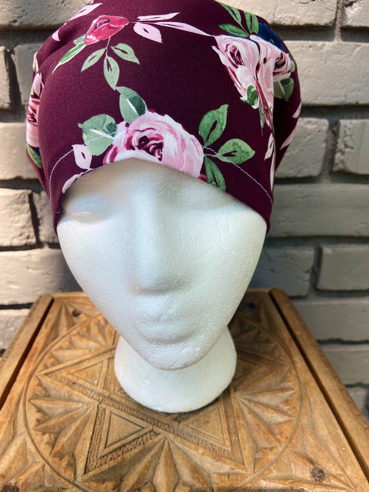 Maroon Floral Scrub Cap | Stitchy Witch Co. - StitchyWitch 