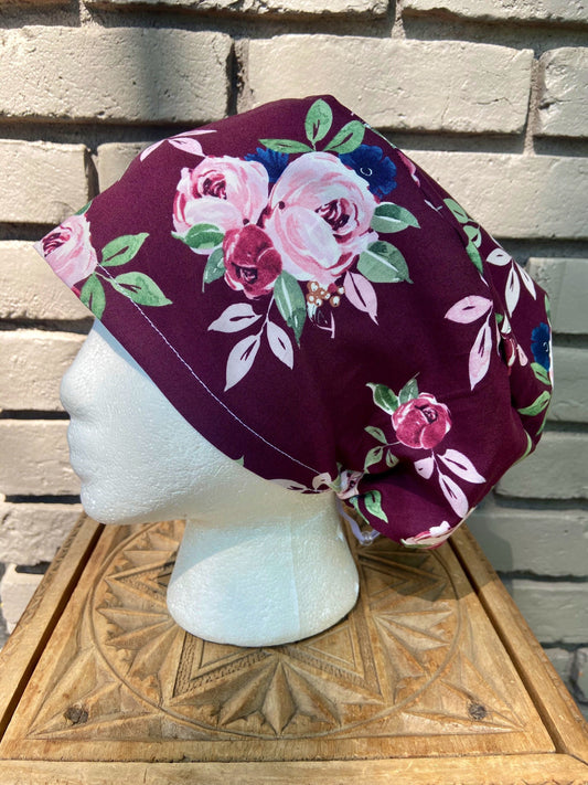 Maroon Floral Scrub Cap | Stitchy Witch Co. - StitchyWitch 