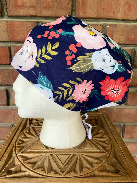 Navy Floral Scrub Cap | Stitchy Witch Co. - StitchyWitch 