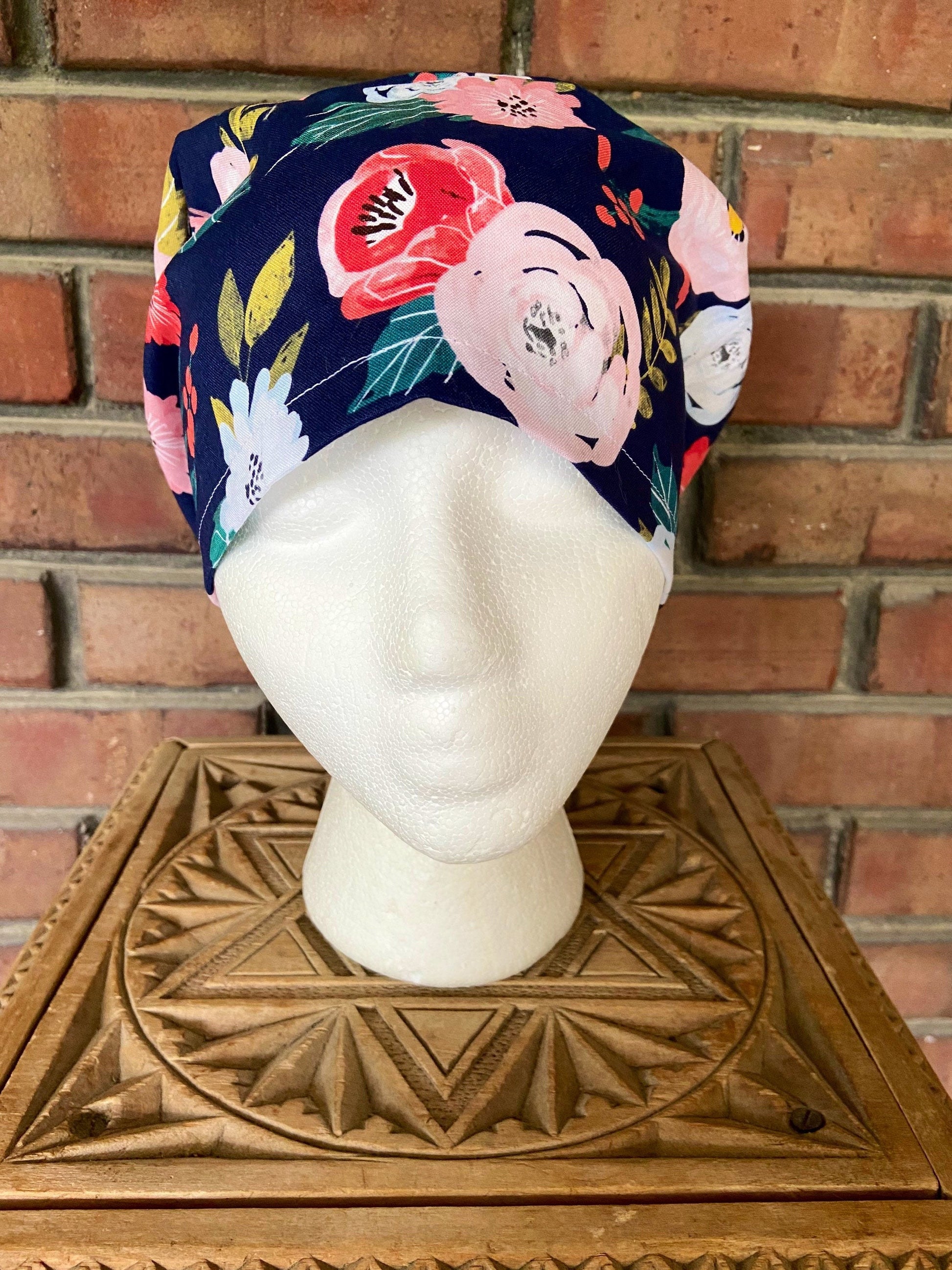 Navy Floral Scrub Cap | Stitchy Witch Co. - StitchyWitch 