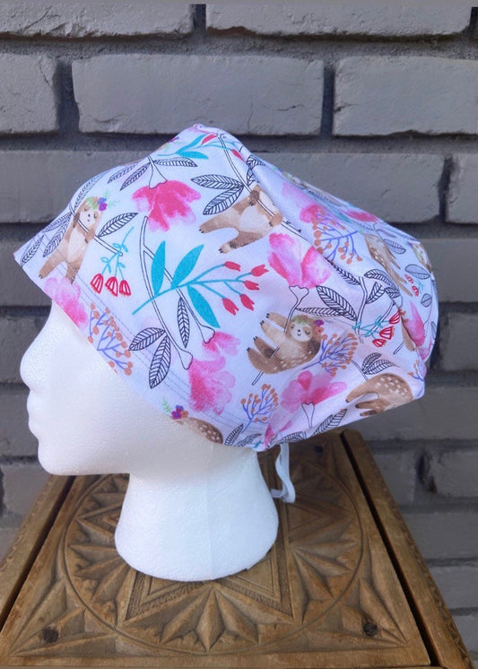 Floral Sloth Scrub Cap | Stitchy Witch Co. - StitchyWitch 