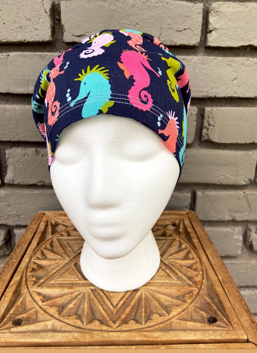 Colorful Seahorse Scrub Hat | Stitchy Witch Co.