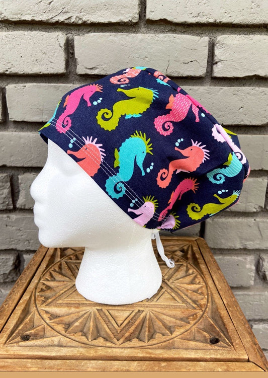 Colorful Seahorse Scrub Hat | Stitchy Witch Co.