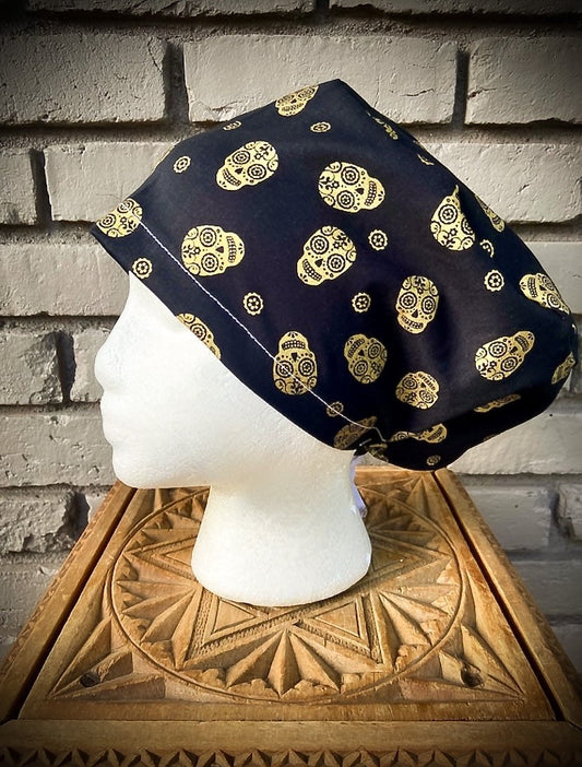 Gold Sugar Skull Scrub Cap | Stitchy Witch Co. - StitchyWitch 