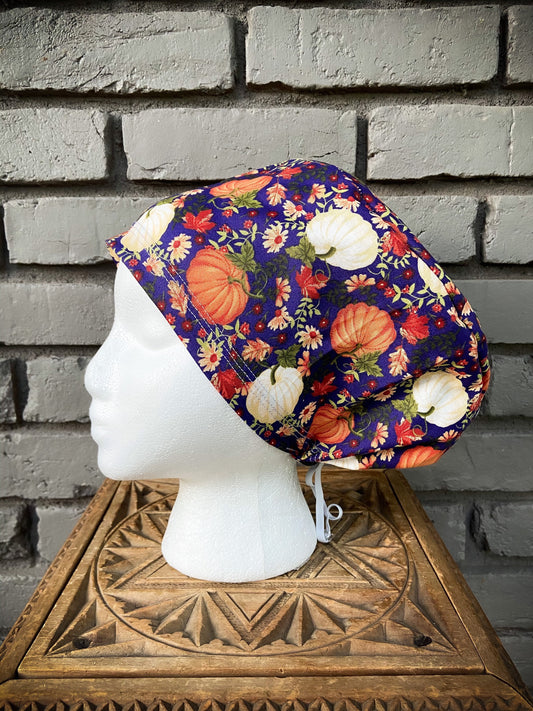 Pumpkin Floral Scrub Cap | Stitchy Witch Co.
