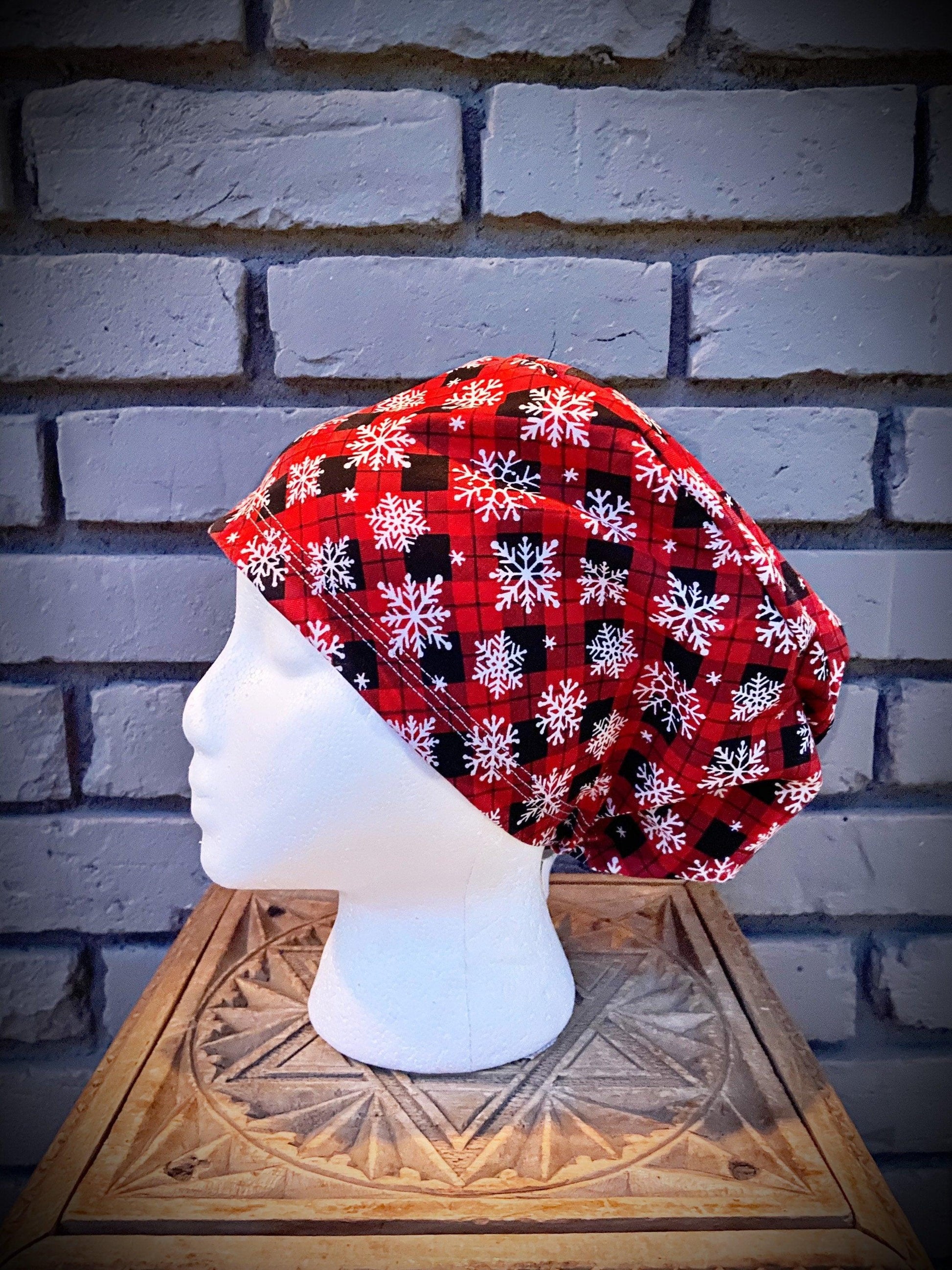 Buffalo Plaid Snowflake Scrub Cap | Stitchy Witch Co. - StitchyWitch 