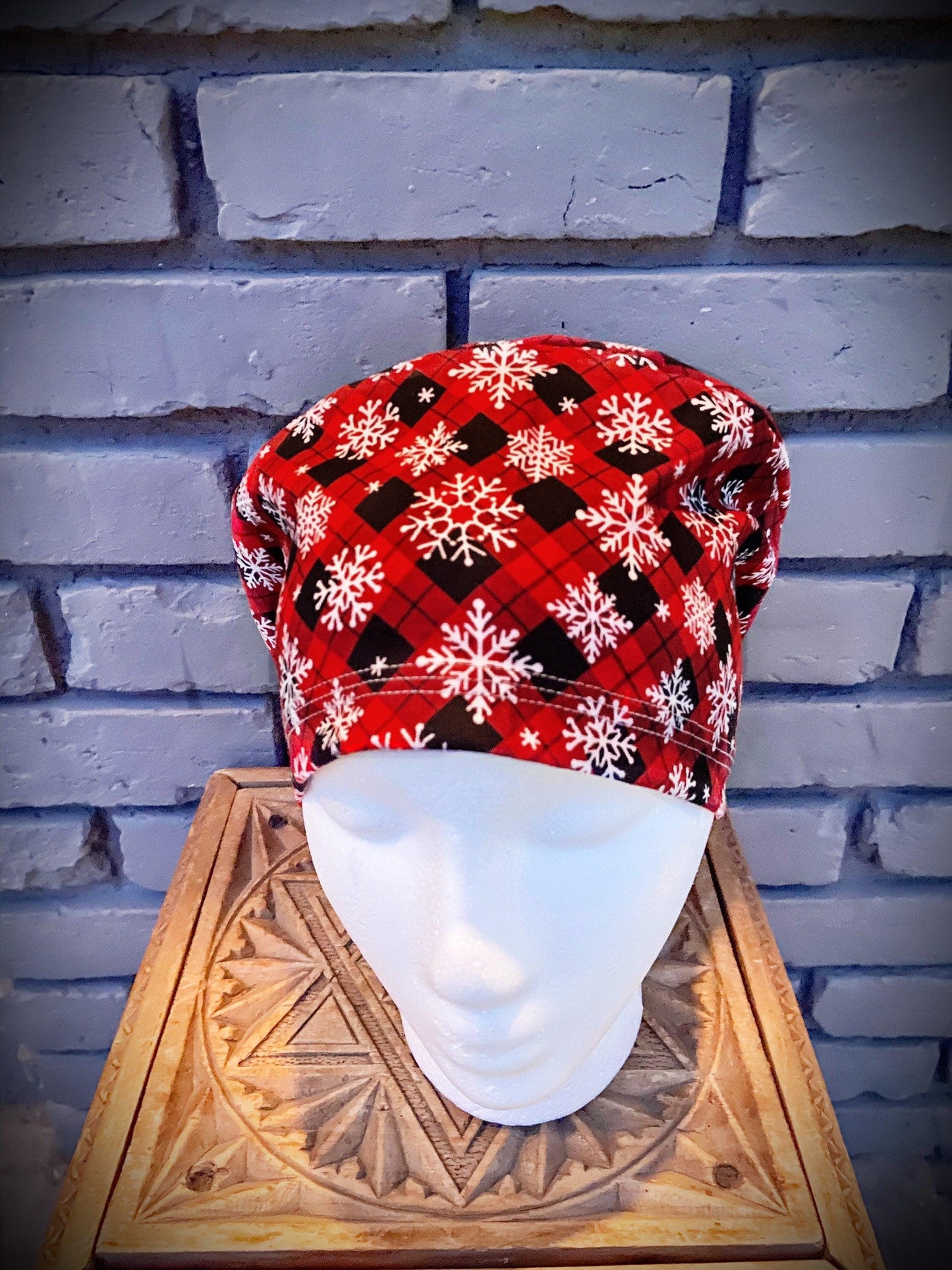 Buffalo Plaid Snowflake Scrub Cap | Stitchy Witch Co. - StitchyWitch 