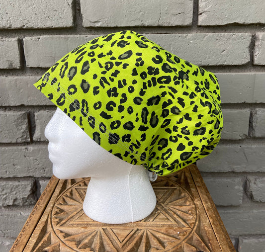 Bright Green Cheetah Print Scrub Hat | Stitchy Witch Co.