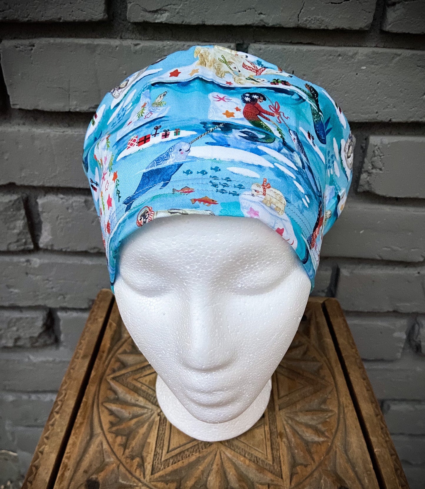 Christmas Mermaid and Narwhal Scrub Hat | Stitchy Witch Co.