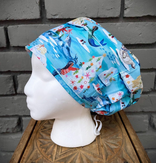 Christmas Mermaid and Narwhal Scrub Hat | Stitchy Witch Co.