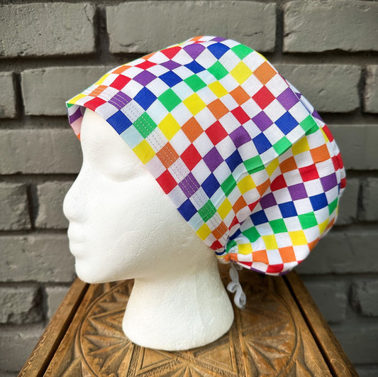 Rainbow Checker Scrub Cap | Stitchy Witch Co.